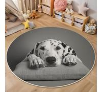 ZISTRCBAO Tapis Rond Salon Dalmatien, Rond Tapis Poils Courts Réalisme Animalier, Décoration Antidérapant pour Chambre Cuisine Balcon Terrasse Salle à Manger (100cm, Gris Foncé)
