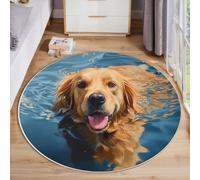 ZISTRCBAO Tapis Rond Salon Golden Retriever 120cm, Animaux À L'Aquarelle Tapis De Salon Rond à Poils Courts, Brun Moquette Antidérapant Lavable en Machine pour Chambre Balcon Terrasse
