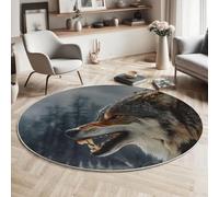 ZISTRCBAO Tapis Rond Salon Loup en Colère, Rond Tapis Poils Courts Gros Plan sur Les Animaux, Décoration Antidérapant pour Chambre Cuisine Balcon Terrasse Salle à Manger (160cm, Bleu)