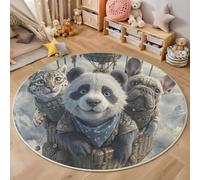 ZISTRCBAO Tapis Rond Salon Montgolfière Panda Chat Chien, Rond Tapis Poils Courts Animal De Dessin Animé Fantastique, Décoration Antidérapant pour Chambre D'ado pour Garçon (120cm, Gris)