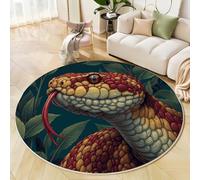 ZISTRCBAO Tapis Rond Serpent Rouge Et Jaune Tirant La Langue, 180cm Poil Court Bleu Tapis, Lavable Antidérapant Moquette De Sol Décoratif Réalisme Animal pour Salon Chambre
