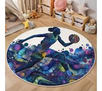 ZISTRCBAO Tapis Rond Silhouette d'une Joueuse De Basketball, Style Sportif Lavable en Machine pour Tapis De Sol Décoration pour Chambre D'ado pour Garçon (80cm, Violet)