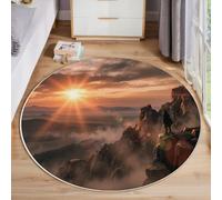 ZISTRCBAO Tapis Rond Sommet De La Montagne Alpinistes pour Salon, 100cm Circulaire Tapis Style D'Aventure Réaliste Douce Lavable Et Antidérapante pour Chambre Intérieure, Orange