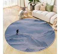 ZISTRCBAO Tapis Rond Sommet Enneigé Alpinistes pour Chambre à Coucher, Alpinisme Réaliste Tapis Rond Antidérapant Poils Ras Et Doux pour Chambre à Coucher Cuisine Salon Maison (100cm, Blanc)