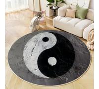 ZISTRCBAO Tapis Rond Symbole Yin-Yang Noir Et Blanc 80cm, Cercle Tapis Doux Art Traditionnel pour Les Zones Très Fréquentées dans Le Salon Et La Chambre, Gris