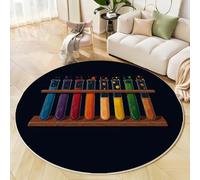 ZISTRCBAO Tapis Rond Tubes À Essai Contenant des Liquides Colorés, Minimaliste Moderne Tapis Rond De Foyer D'entrée Lavable Antidérapant pour Salon Chambre Cuisine Balcon Bureau (160cm, Noir)