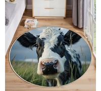 ZISTRCBAO Tapis Rond Vaches des Prairies, Portraits d'animaux Tapis Rond De Foyer D'entrée Lavable Antidérapant pour Salon Chambre Cuisine Balcon Bureau (180cm, Vert)