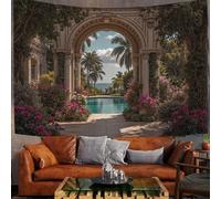 ZISTRCBAO Tapisserie Murale Jardin Tropical Arche 150x100cm, Architecture Classique Élégante Tapisserie Murale Décoration Pour Salon, Dortoir, Décoration De La Maison, Beige