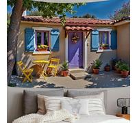 ZISTRCBAO Tapisserie Murale Maisons En Pierre Colorées Jardins, Architecture Rurale Française, Tapisserie Multicolore Pour Chambre à Coucher, Salon, Tenture Murale Spirituelle Esthétique 100x75cm