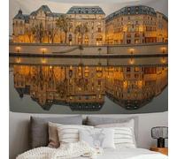 ZISTRCBAO Tapisserie Murale Reflets Seine Paris, Représentation Réaliste De L'Architecture Européenne, Grande Tapisserie Décoration Pour Chambre à Coucher, Salon, Dortoir, Beige, 100x75cm