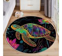 ZISTRCBAO Tortue Lotus Tapis Rond 120cm, Animaux Fantastiques Tapis De Sol Décoration Doux Antidérapant pour Chambre à Coucher Balcon Errasse Salle à Manger Intérieur, Multicolore