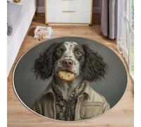 ZISTRCBAO Un Chien Qui Mange des Biscuits Tapis Antidérapant Rond, Animal Anthropomorphe Tapis Rond De Sol Décoration Lavable pour Salon Chambre Cuisine Balcon Terrasse Salle à Manger (60cm, Brun)