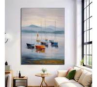 ZISTRCBAO Voilier Sur La Mer Impression Sur Toile 60×90 cm Tableau Minimalisme Affiche Art Mural Decoration Poster Aesthetic Pour Chambre Salon Je Suis Moderne Sans Cadre, Bleu