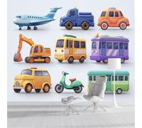 ZISTRCBAO Voitures Bus Avions Murales Panoramique 300x210cm, Style Dessin Animé Mural Fond D'écran, Multicolore Mur De Fond TV Chambre Enfant Papier Peint Poster