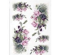 Zita's Creative Papier de Riz à Motif Rose avec Cerises, Feuilles de Soie de Paille et Papier Decoupage Format A4