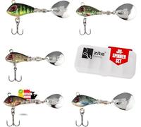 Zite Fishing Jigspinner Lot de 5 leurres de perche Spin Jig 5 g, 10 g, 15 g | Spinner pour la pêche à la perche, le sandre et le brochet | Leurres de pêche à la mouche avec boîte de pêche (naturel)