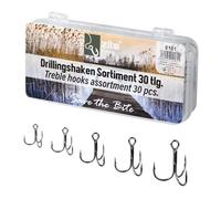 Zite Lot de 30 hameçons de pêche de qualité supérieure - Hameçons triples dans une boîte - En acier au carbone et pointes tranchantes - Taille 2, 4, 6, 8 et 10