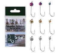 Zite Lot de 9 têtes de jigkopf métallisées de tungstène 0,3 g à 1,2 g - Crochets à truite pré-collés - Pour pêche