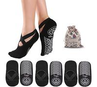 ZITFRI 3 Paires Chaussettes Pilates Femme Chaussette Antidérapante Femme avec sac de rangement Chaussettes pour Yoga Barre Ballet Fitness (EU36-40) Noir