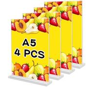 Zithgen 4PZ Lot de 4 Présentoirs de Table A5 | Format 21x15.2cm Transparent | en Pet Rigide en Forme de T| Support Menu pour Restaurant