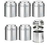 Zithgen Boîtes à Thé en Vrac Métal Hermétiques | Lot de 6 Petites Boîtes Rondes Argentées | Double Couvercle pour Café, Thé, Sucre | Rangement de Cuisine