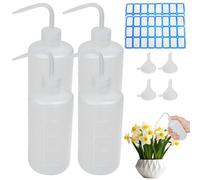 Zithgen Lot de 4 Flacons Pissettes 500ml avec Bouchon Bec Courbé - Comprend 4 Entonnoirs et Étiquettes - Multifonction pour Laboratoire, Arrosage Plantes - Flacon Doseur Transparent Réutilisable
