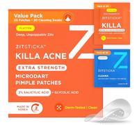 ZitSticka Lot de 20 patchs anti-acné extra forts pour le visage - Traitement de l'acné en vente libre avec 2 % d'acide salicylique - Microfléchettes à action rapide pour les zones profondes et