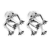 ZITUZY Une paire de boucles d'oreilles punk grenouille en argent, boucles d'oreilles grenouille avant arrière, pour filles et femmes (argenté), Acier allié