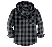 ZITY Chemise en Flanelle à Manches Longues et Capuche pour Homme Chemise de Bûcheron à Carreaux décontractée à Capuche Zippée Veste de Travail à Manches Longues M à 3XL