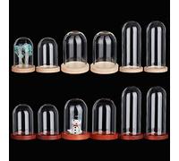 ZIUBMVDYC Dôme en Verre, 12 Ensembles de Cloche d'exposition en Verre, 3 Tailles, Pot avec Base Bois, Bouteilles, dôme, bocaux décoratifs, vitrine