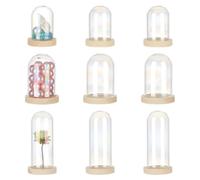ZIUBMVDYC Dôme en Verre, Cloche en Verre coloré AB, dôme d'exposition, 3 Tailles, Pot de avec Base Bois, Bouteilles, vitrine, 9 pièces