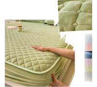 ZIUSFAC Drap Housse Épaisse Protège Matelas en Peluche d'hiver Parure De Lit Double Bonnet 30cm Drap-Housse en Coral Doux Chaud Linge De Lit Matelassé 120×200 180×200cm(Green,120x200cm/47x79in)
