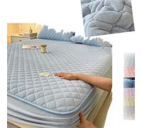 ZIUSFAC Drap Housse Épaisse Protège Matelas en Peluche d'hiver Parure De Lit Double Bonnet 30cm Drap-Housse en Coral Doux Chaud Linge De Lit Matelassé 120×200 180×200cm(Blue,180x200cm/71x79in)