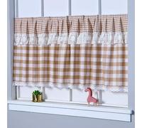 ZIUSFAC Rideau Armoire en Coton Rideau Cache Placard avec Dentelle Rideaux sous L'évier Tartan Passe Tringle Rideau De Placard Style Campagnard(Brown 1,180x100cm/70.9x39.4in)