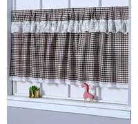 ZIUSFAC Rideau Armoire en Coton Rideau Cache Placard avec Dentelle Rideaux sous L'évier Tartan Passe Tringle Rideau De Placard Style Campagnard(Coffee,140x80cm/55/h31.5in)