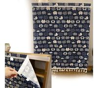 ZIUSFAC Rideau Armoire en Lin Rideau Anti-Poussière Rideaux sous L'évier Auto-Adhésif Rideau Cache Placard pour Café Salle De Bain(Blue,80x100cm/31.5x39.4in)