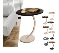 ZIUSFAC Table D'appoint Ronde Table De Canapé C Form Bureau pour Ordinateur Portable Table Basse Moderne Bout De Canapé Plateau en Bois(Black+White)