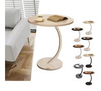 ZIUSFAC Table D'appoint Ronde Table De Canapé C Form Bureau pour Ordinateur Portable Table Basse Moderne Bout De Canapé Plateau en Bois(White+White)