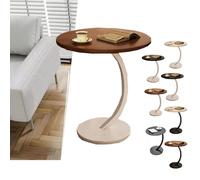 ZIUSFAC Table D'appoint Ronde Table De Canapé C Form Bureau pour Ordinateur Portable Table Basse Moderne Bout De Canapé Plateau en Bois(Walnut+White)