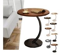 ZIUSFAC Table D'appoint Ronde Table De Canapé C Form Bureau pour Ordinateur Portable Table Basse Moderne Bout De Canapé Plateau en Bois(Walnut+Black)