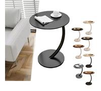 ZIUSFAC Table D'appoint Ronde Table De Canapé C Form Bureau pour Ordinateur Portable Table Basse Moderne Bout De Canapé Plateau en Bois(Black+Black)