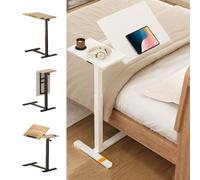 ZIUSFAC Table De Lit avec Roues Bout De Canapé en Forme De C Table D'appoint Inclinable Table Basse Pliable Petit Bureau D’Ordinateur Hauteur Réglable(Milk White (Left Side))