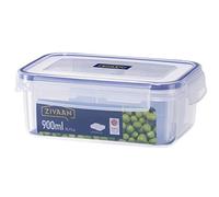 ZIVAAN RD3 Conteneur d’aliments rectangulaire empilable, étanche et hermétique avec 2 récipients de séparation - Polypropylène et silicone - 900 ml - Transparent/Bleu marine