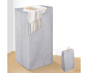 Zivacate 100L Panier a Linge, XL Panier à Linge pliable Bac à Linge avec Manche en Bois, Corbeille à Linge grande Panier de Linge Sale pour Chambre Salon Chambre D'enfant Salle de Bain 74x41x33cm Gris