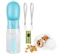 Zivacate Bouteille d'eau pour Chien, 600 ML Gourde Voyage pour Chien, Distributeur d'eau Extérieure Multifonctionnel pour Chien et Chat avec 100 g Récipient de Nourriture et Sac à Caca