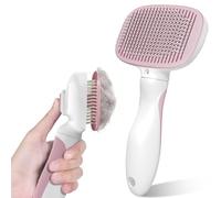 Zivacate Brosse Chat Brosse Chien, Idéale pour Poils Longs et Courts, Épilation en Un Clic, Autonettoyante, Élimine les Poils Morts, Manche Antidérapant, Accessoires Animaux - Rose-Blanc