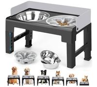 Zivacate Gamelle Chien Surelevee de 6 Hauteurs RéGlables,incliné, avec Bols en Acier Inoxydable et Gamelle Anti-Glouton, Antidérapante, Convient aux Chiens de Taille Petite, Moyenne et Grande