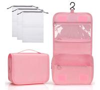 Zivacate Trousse de Toilette à Suspendre, Trousse Toilette étanche avec poignée, Sac de Rangement Maquillage Homme Femme avec 3 Sac à Cordon pour Voyage, Affaires, Fitness, Camping - Rose