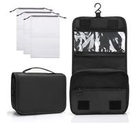 Zivacate Trousse de Toilette à Suspendre, Trousse Toilette étanche avec poignée, Sac de Rangement Maquillage Homme Femme avec 3 Sac à Cordon pour Voyage, Affaires, Fitness, Camping - Noir