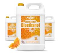 ZIVELA Bioéthanol 96,6 % 15 l | Alcool bio parfum orange 96,6 % 3 x 5 l | Cheminée au bioéthanol | Parfum orange | Combustion propre, sans fumée, flamme vive et stable